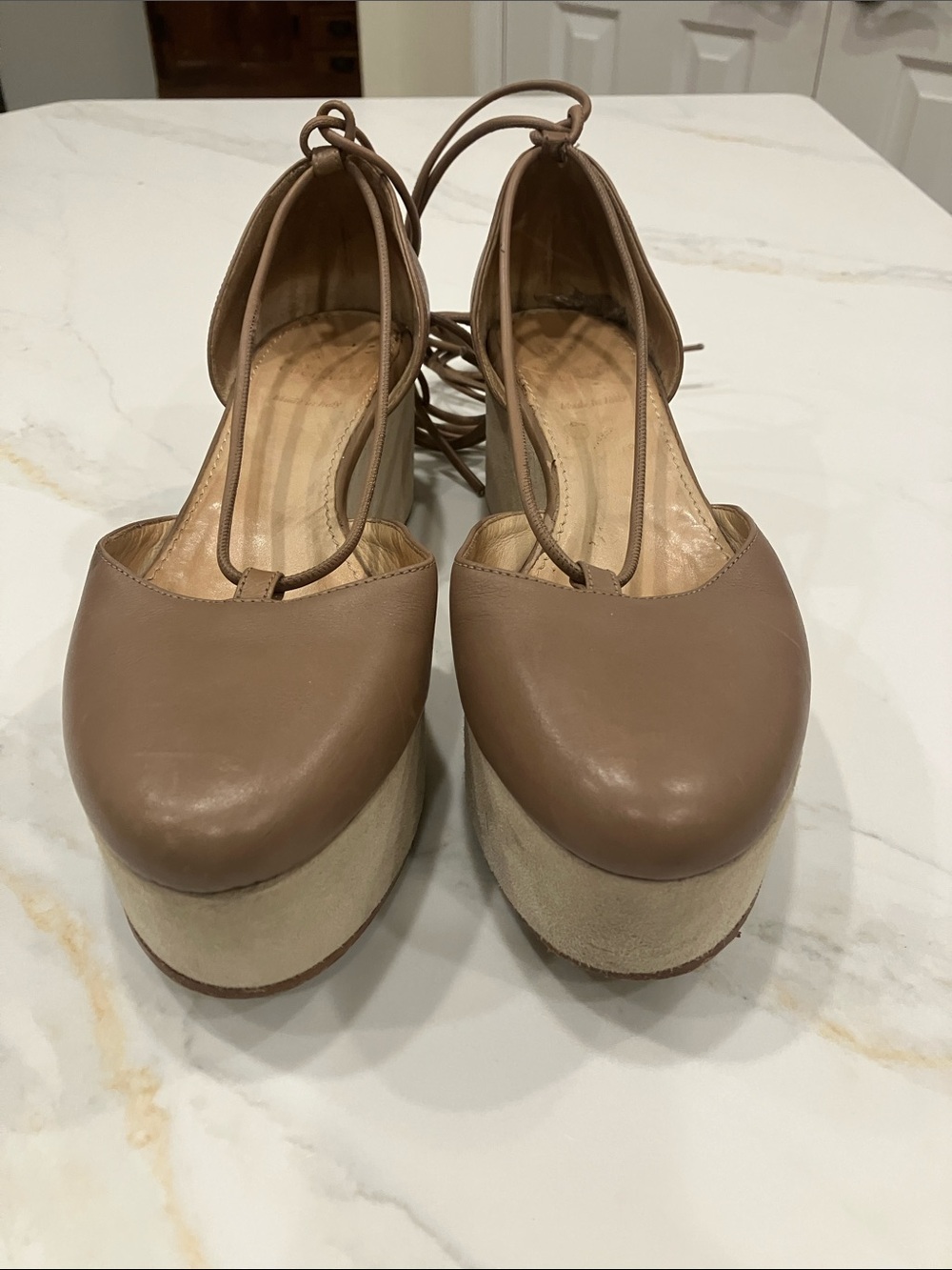 Rare Brunello Cucinelli Leather/Suede Ankle Lace Flatform Wedge Sz 40 Taupe- EUC - Picture 2 of 14